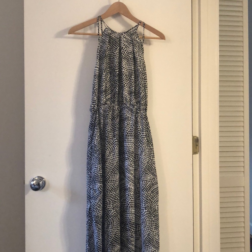 Black and White Printed Maxi Dress with Open Back